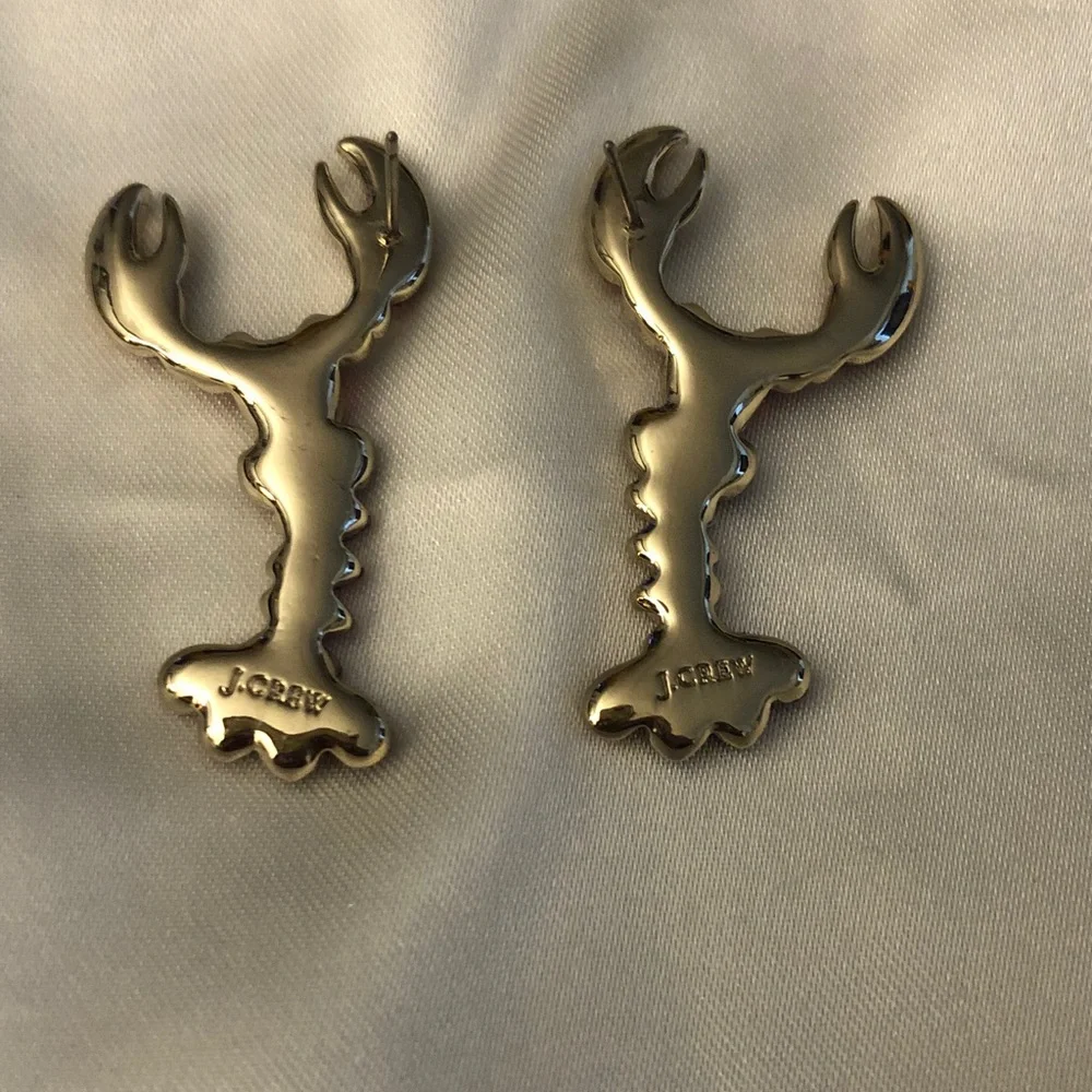 J. Crew Factory Silver Tone & Red Crystal Encrusted Lobster Drop Earrings NWT